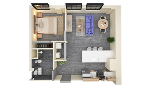 Floor plan for 1 bed, 1 bath, 774 sqft